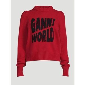 GANNI World Graphic Wool Blend Sweater In Barbados Cherry